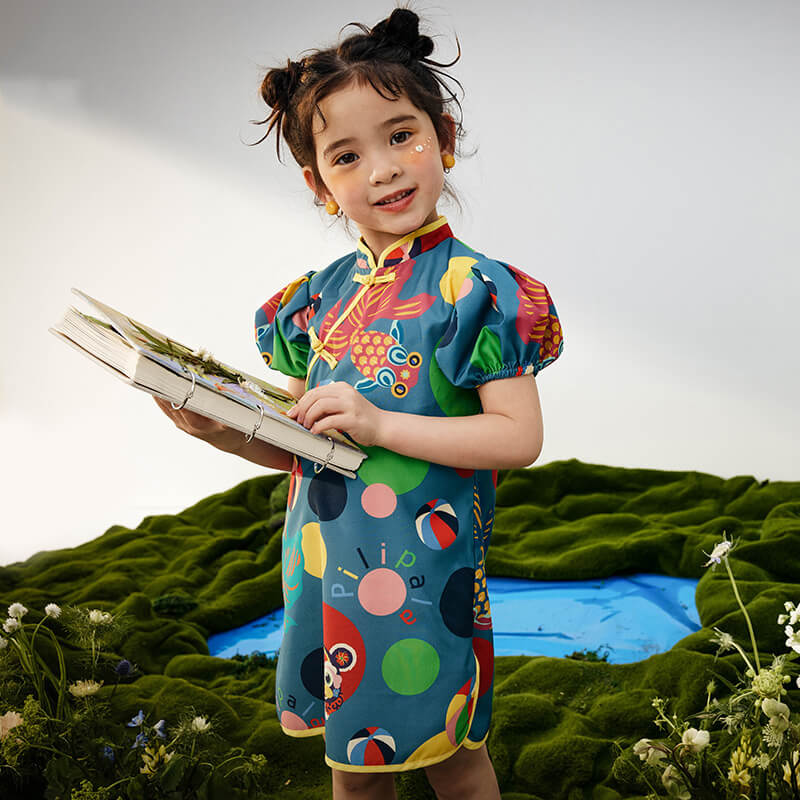 NianYi-Chinese-Traditional-Clothing-for-Kids-Floral Printed Qipao Dress-N102010-1