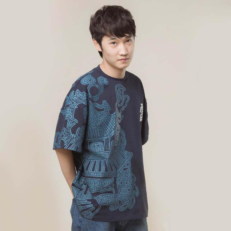 NianYi-Chinese-Traditional-Clothing-for-Kids-Jianghu Dragon T-Shirt-N202015-N502007-Dark Blue Adult