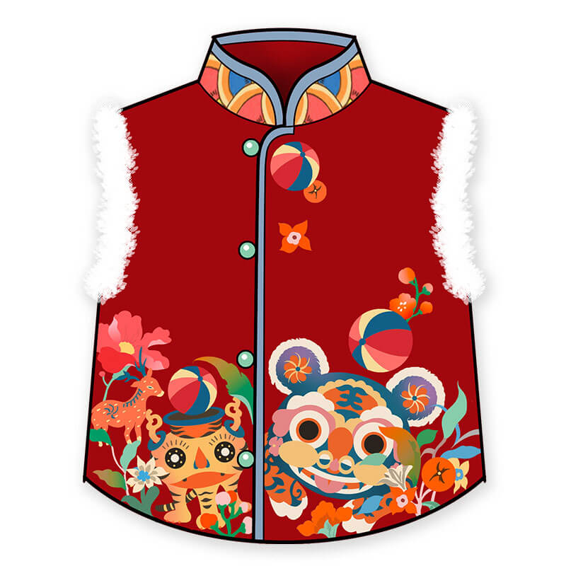 NianYi-Chinese-Traditional-Clothing-for-Kids-Playing Tiger Circus Vest-N401021-NianYi Red