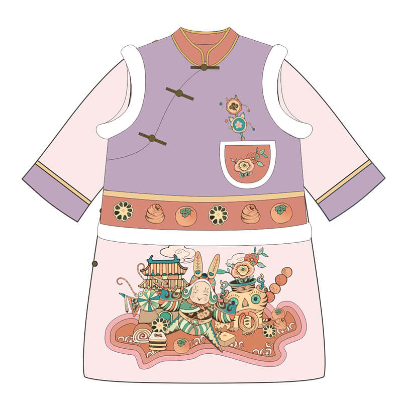NianYi-Chinese-Traditional-Clothing-for-Kids-Rabbit Mandarin Jacket Set-N300023-Light Pink